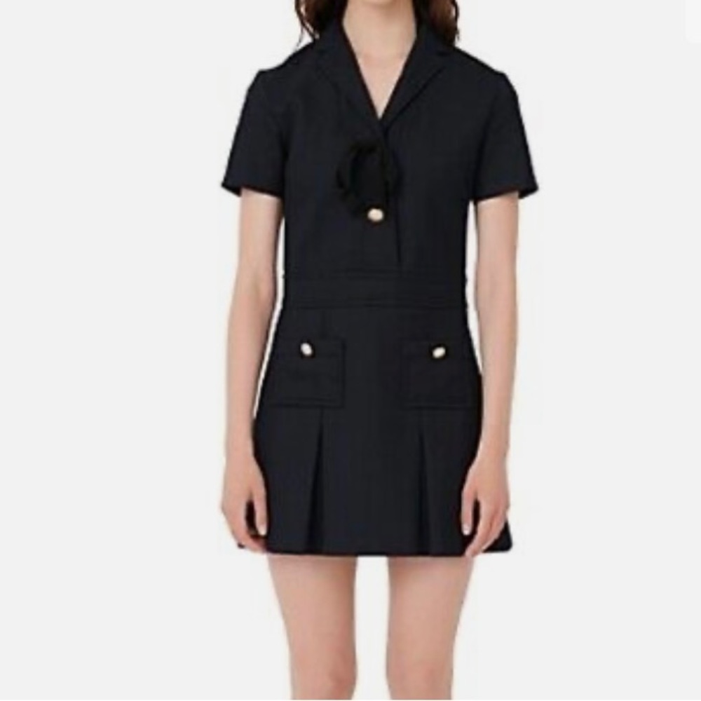 Maje pleated navy mini dress size 36 US small